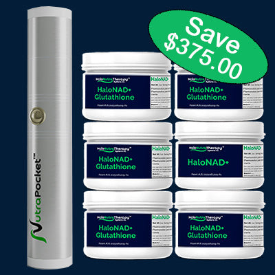 NutraPocket™ <br>Device <b>$499</B> <br>NAD+ and Glutathione $499 (6 months supply)
